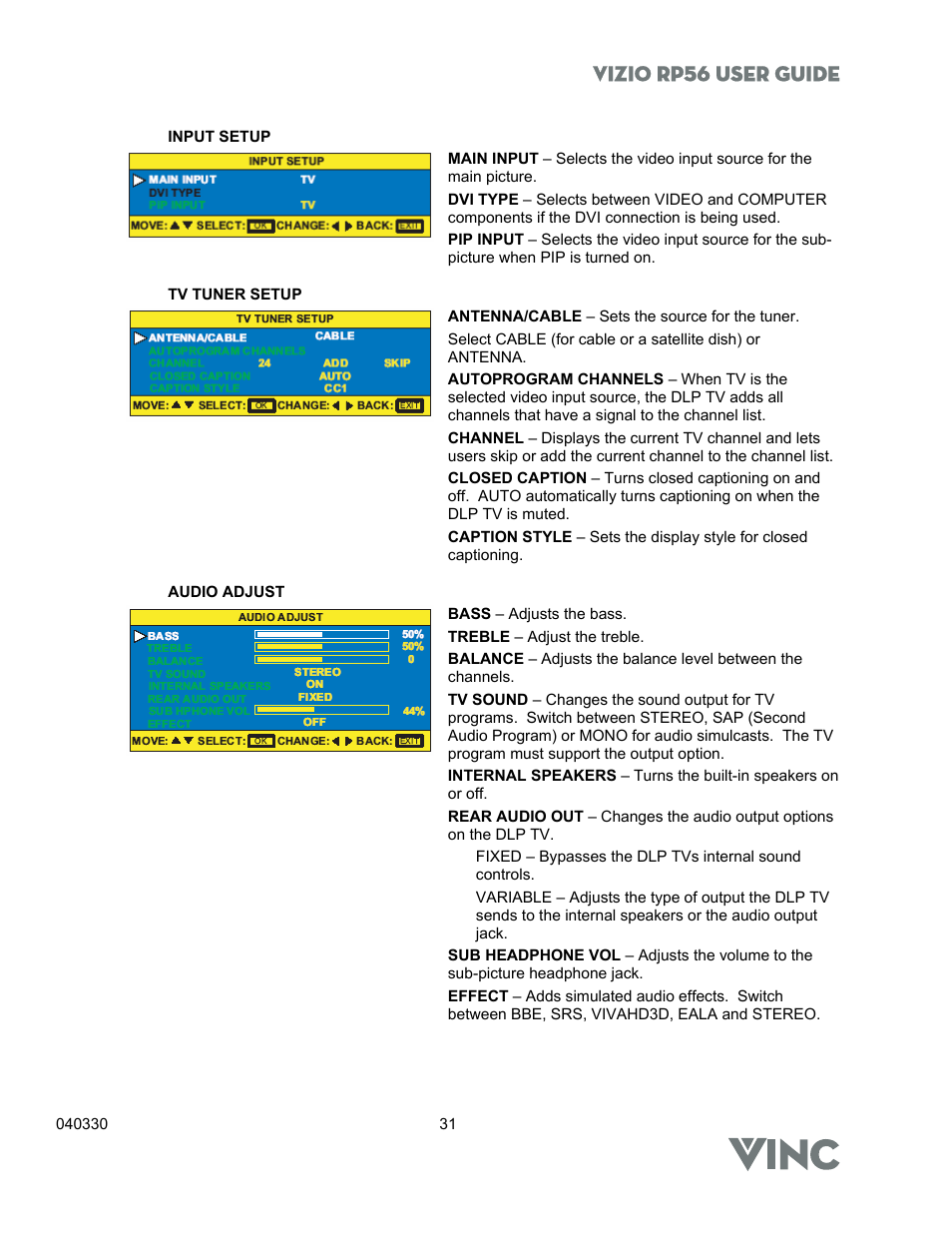 Vizio rp56 user guide | Vizio RP56 User Manual | Page 34 / 59