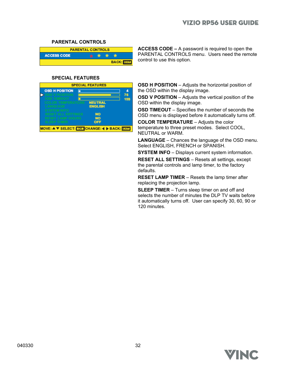 Vizio rp56 user guide | Vizio RP56 User Manual | Page 35 / 59