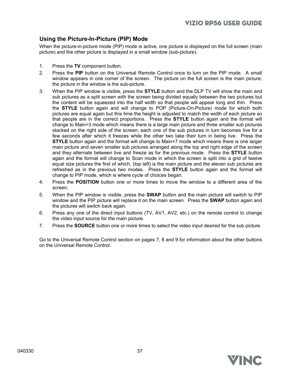 Vizio rp56 user guide | Vizio RP56 User Manual | Page 40 / 59