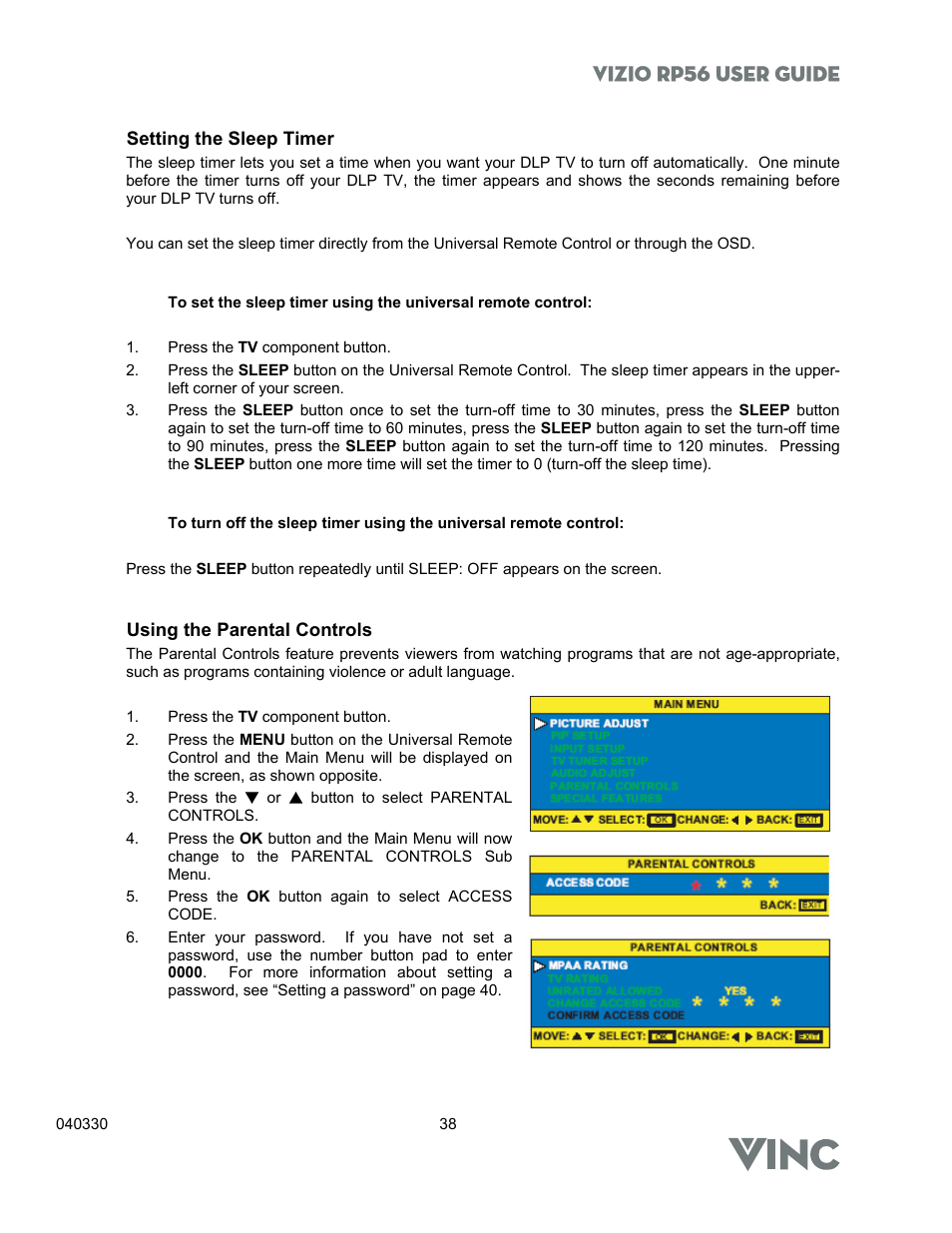 Vizio rp56 user guide | Vizio RP56 User Manual | Page 41 / 59
