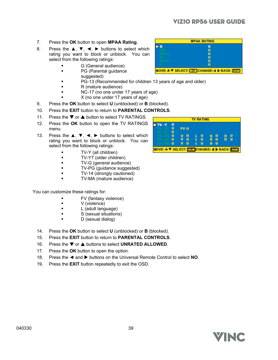 Vizio rp56 user guide | Vizio RP56 User Manual | Page 42 / 59