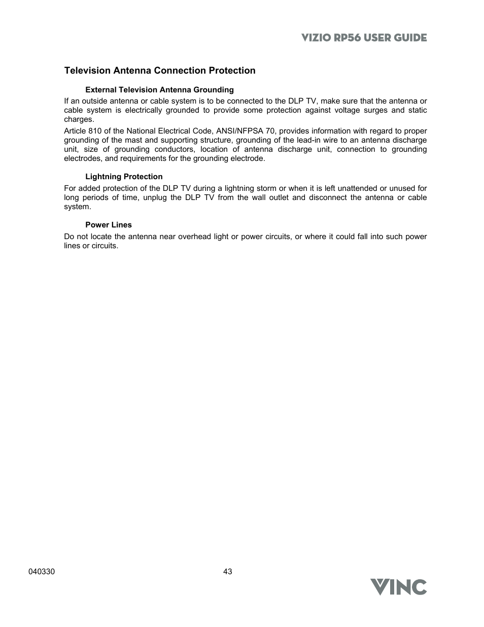Vizio rp56 user guide | Vizio RP56 User Manual | Page 46 / 59