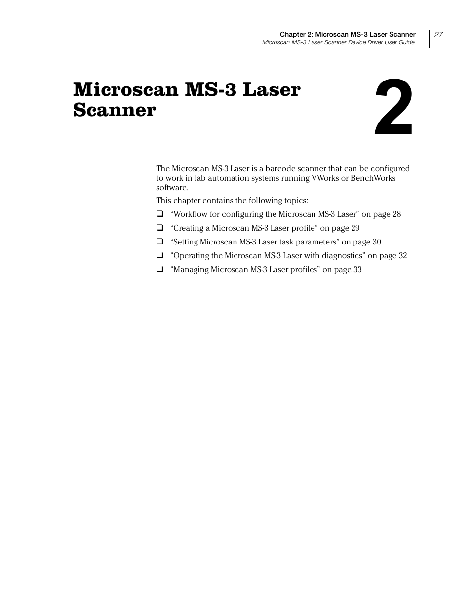 Microscan ms-3 laser scanner, Chapter 2. microscan ms-3 laser scanner | Velocity Micro MS-3 User Manual | Page 31 / 38