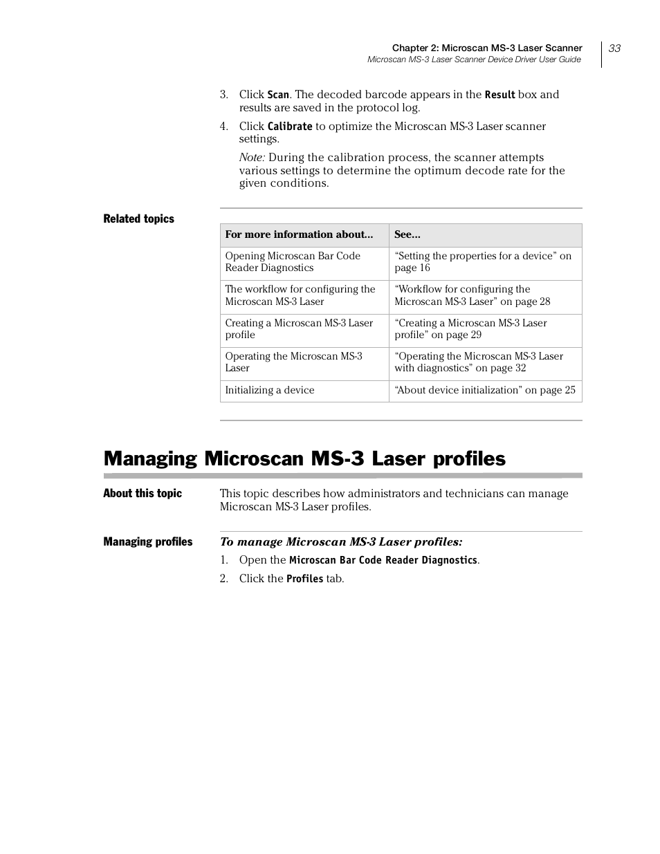 Managing microscan ms-3 laser profiles, Managing m | Velocity Micro MS-3 User Manual | Page 37 / 38