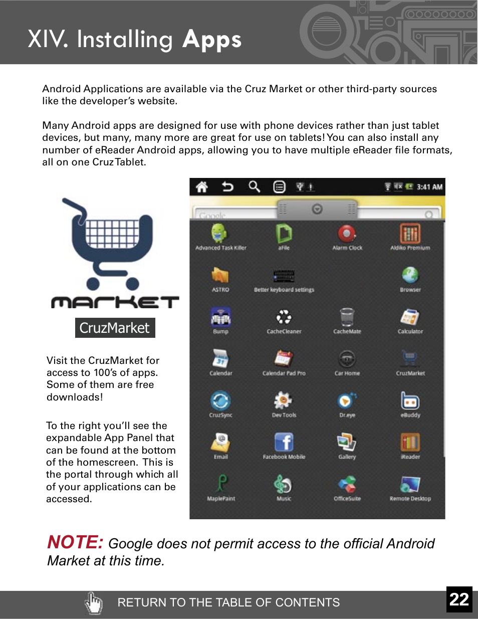 Xiv. installing apps | Velocity Micro CRUZ T301 User Manual | Page 23 / 27