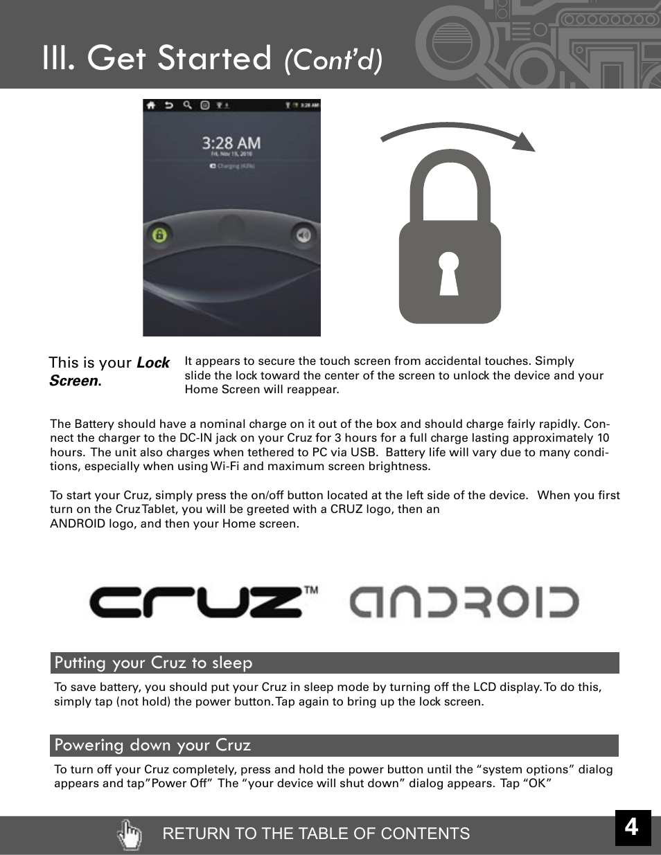 Bookmark 3, Iii. get started, Cont’d) | Velocity Micro CRUZ T301 User Manual | Page 5 / 27