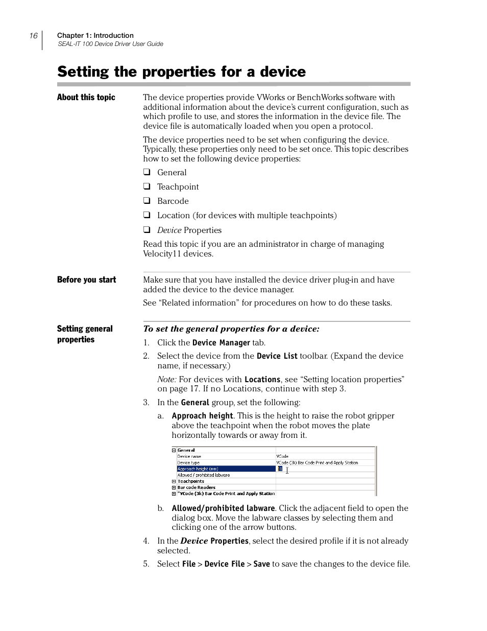 Setting the properties for a device | Velocity Micro SEAL-IT 100 User Manual | Page 20 / 38