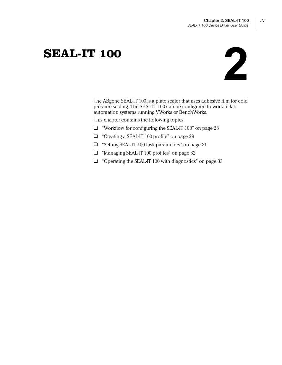 Seal-it 100, Chapter 2. seal-it 100 | Velocity Micro SEAL-IT 100 User Manual | Page 31 / 38