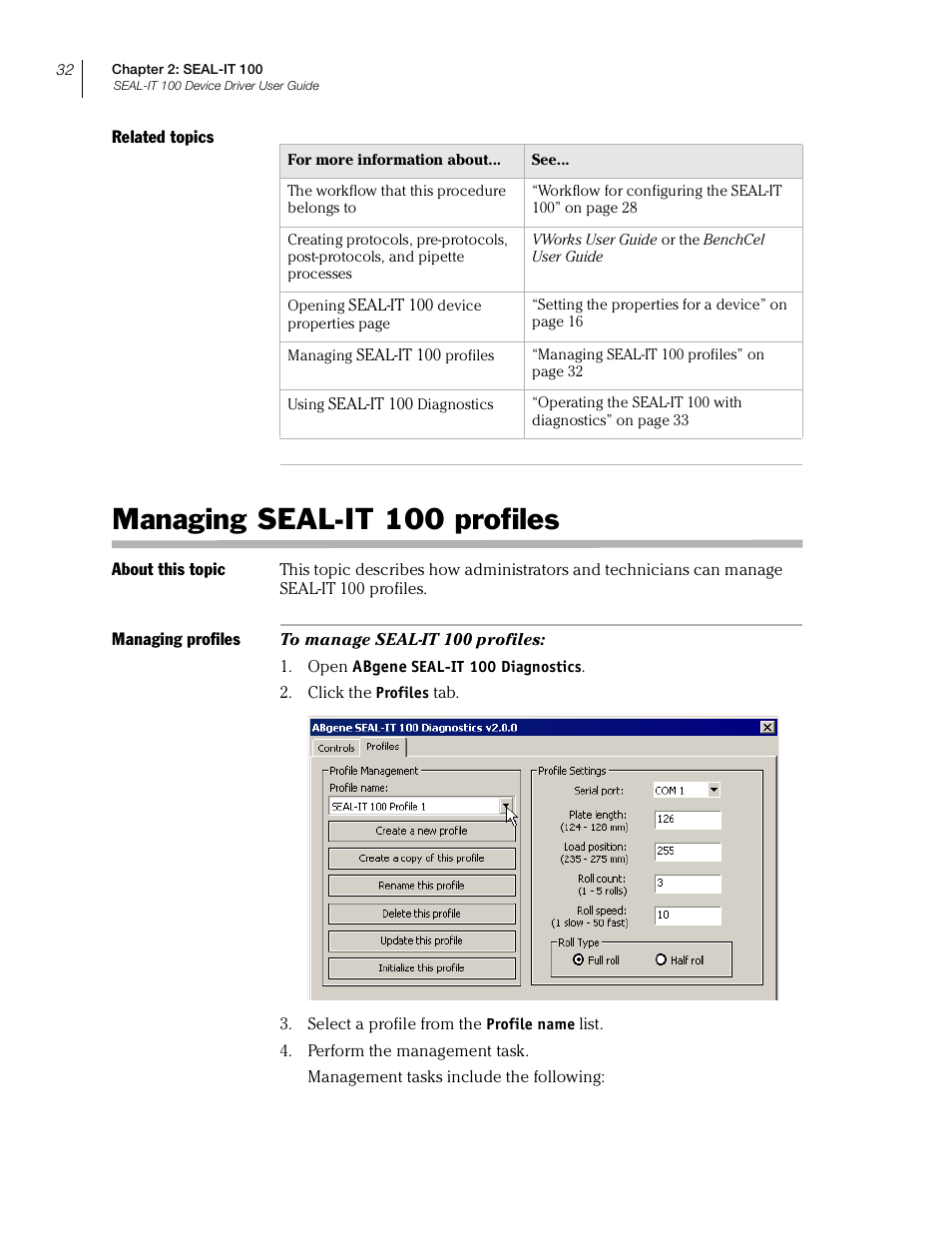 Managing seal-it 100 profiles, Managing s | Velocity Micro SEAL-IT 100 User Manual | Page 36 / 38