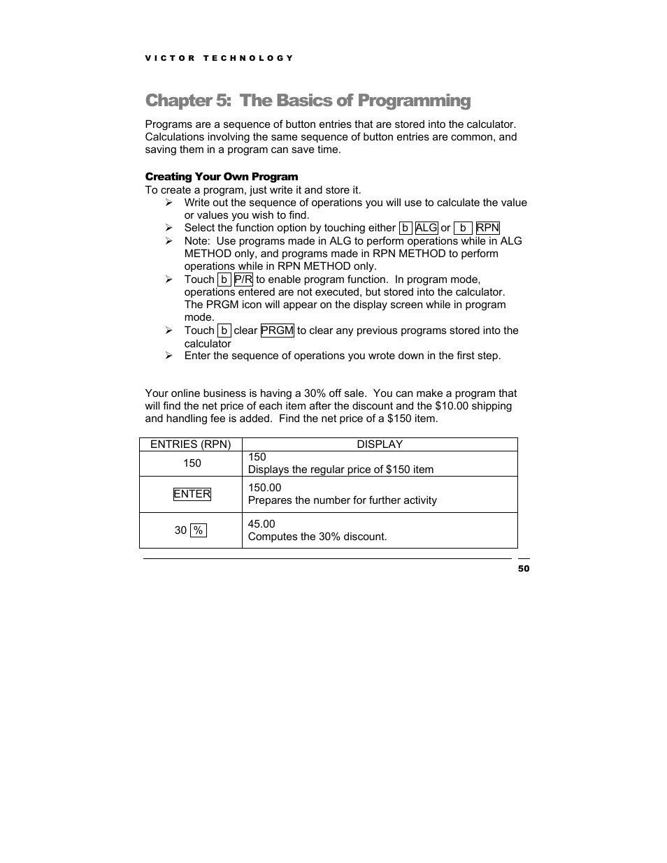 Chapter 5: the basics of programming | Victor Technology V12 User Manual | Page 50 / 73