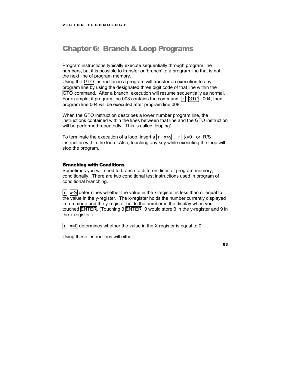 Chapter 6: branch & loop programs | Victor Technology V12 User Manual | Page 63 / 73