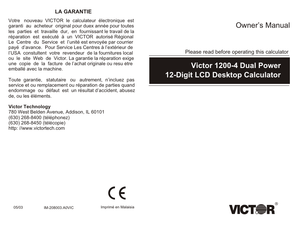Victor Technology 1200-4 User Manual | 14 pages