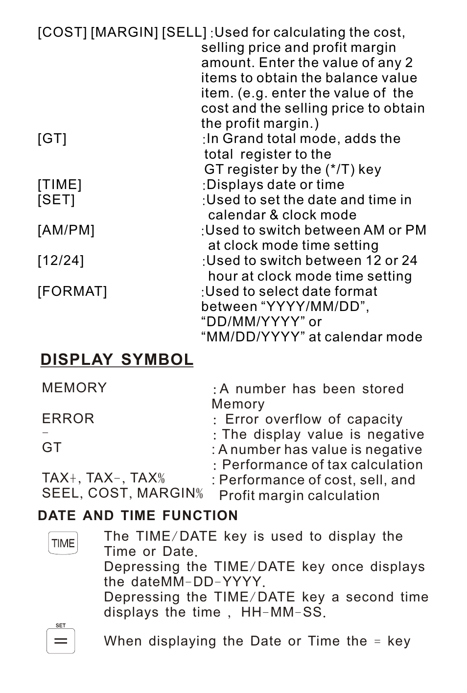 页面 7, Display symbol | Victor Technology 1212-3A Series User Manual | Page 7 / 36
