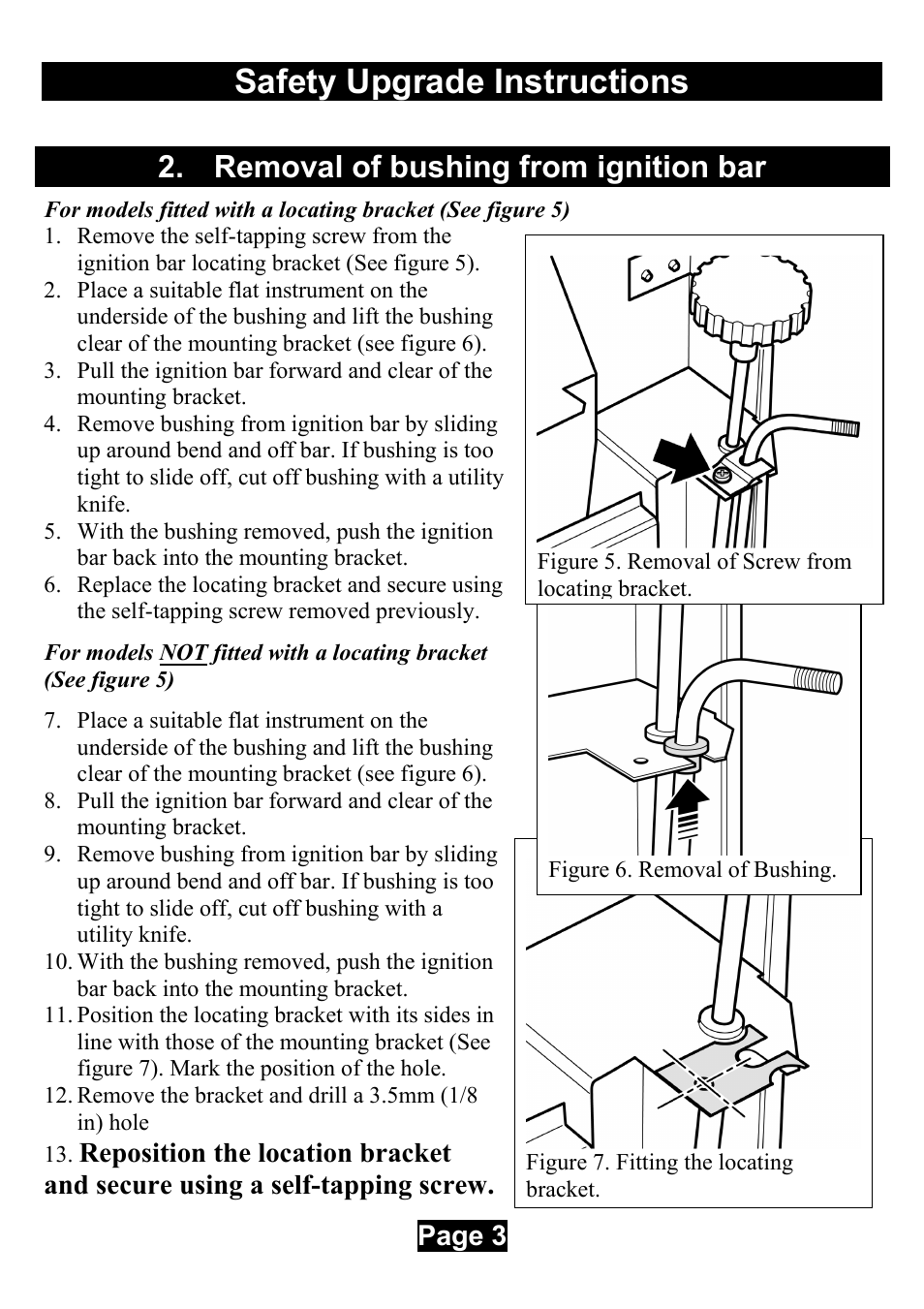 Removal of bushing from ignition bar, Safety upgrade instructions | Valor Auto Companion Inc. Valor Legend Ultra 837 AN User Manual | Page 3 / 12