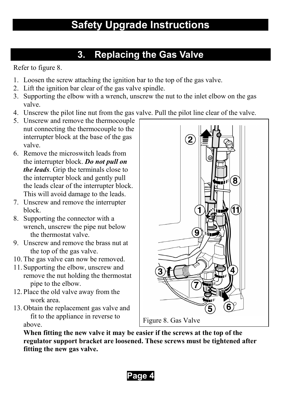 Replacing the gas valve, Safety upgrade instructions | Valor Auto Companion Inc. Valor Legend Ultra 837 AN User Manual | Page 4 / 12