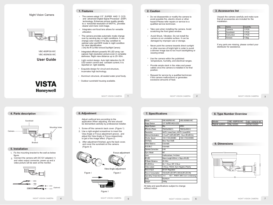 Vista VBC-800PI30-WC User Manual | 1 page