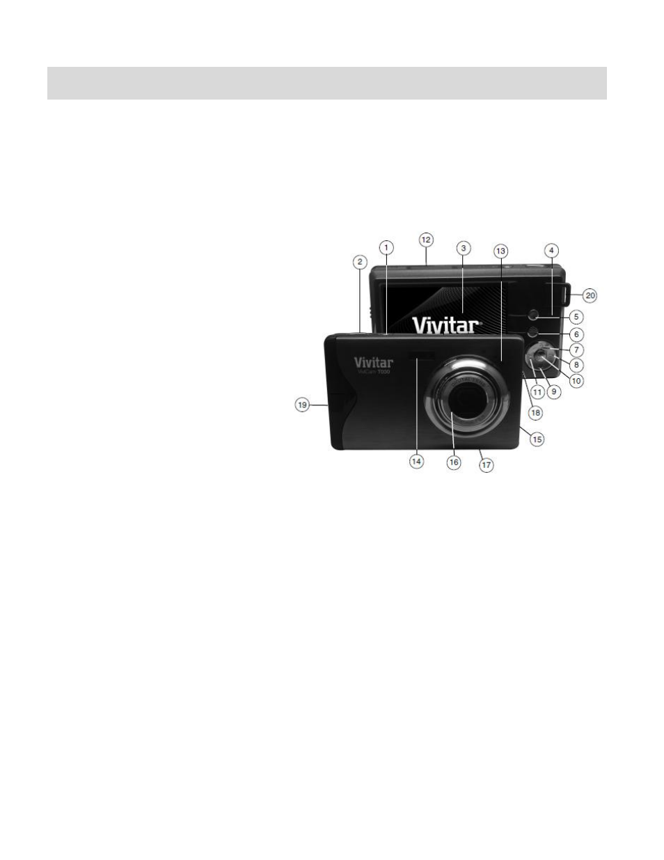 Parts of the camera | Vivitar VIVICAM T030 User Manual | Page 4 / 60
