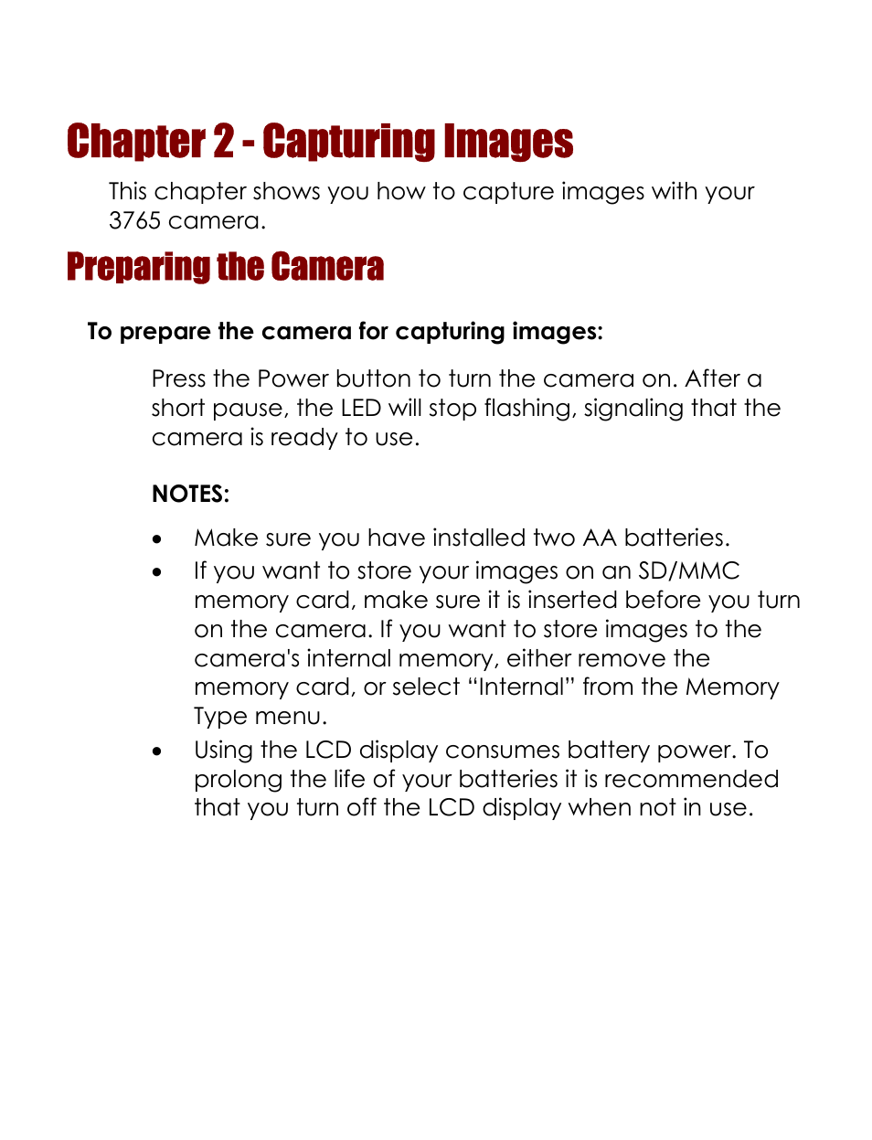 Chapter 2 - capturing images, Preparing the camera | Vivitar 3765 User Manual | Page 25 / 55