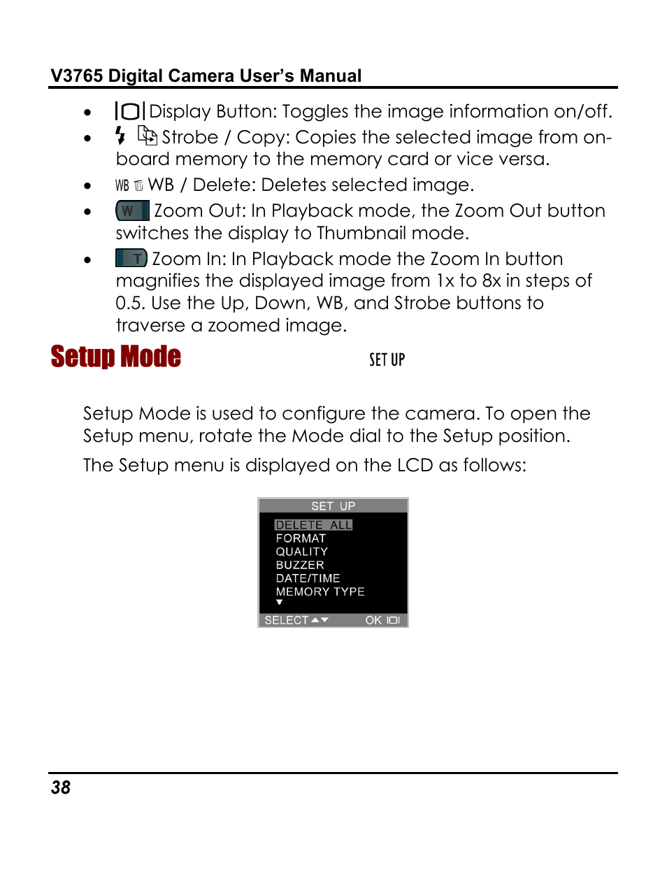 Setup mode | Vivitar 3765 User Manual | Page 42 / 55