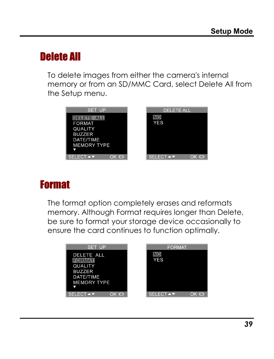 Delete all, Format | Vivitar 3765 User Manual | Page 43 / 55