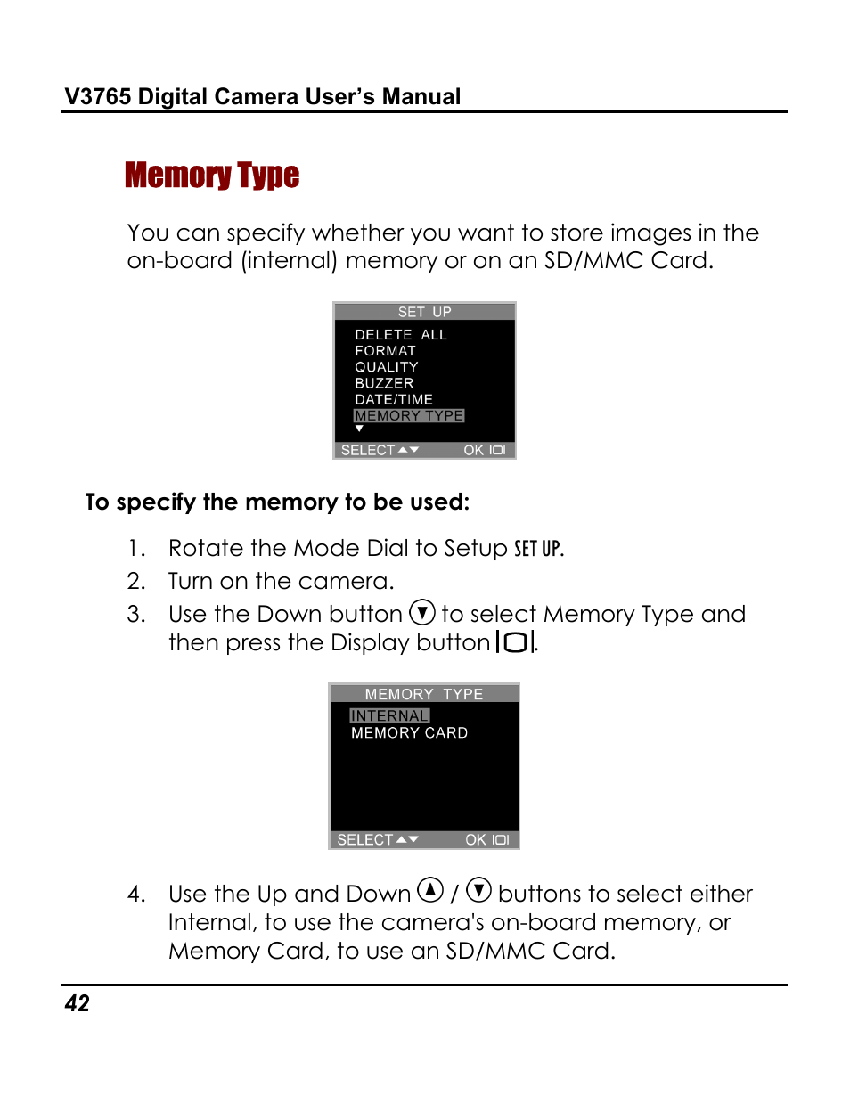 Memory type | Vivitar 3765 User Manual | Page 46 / 55