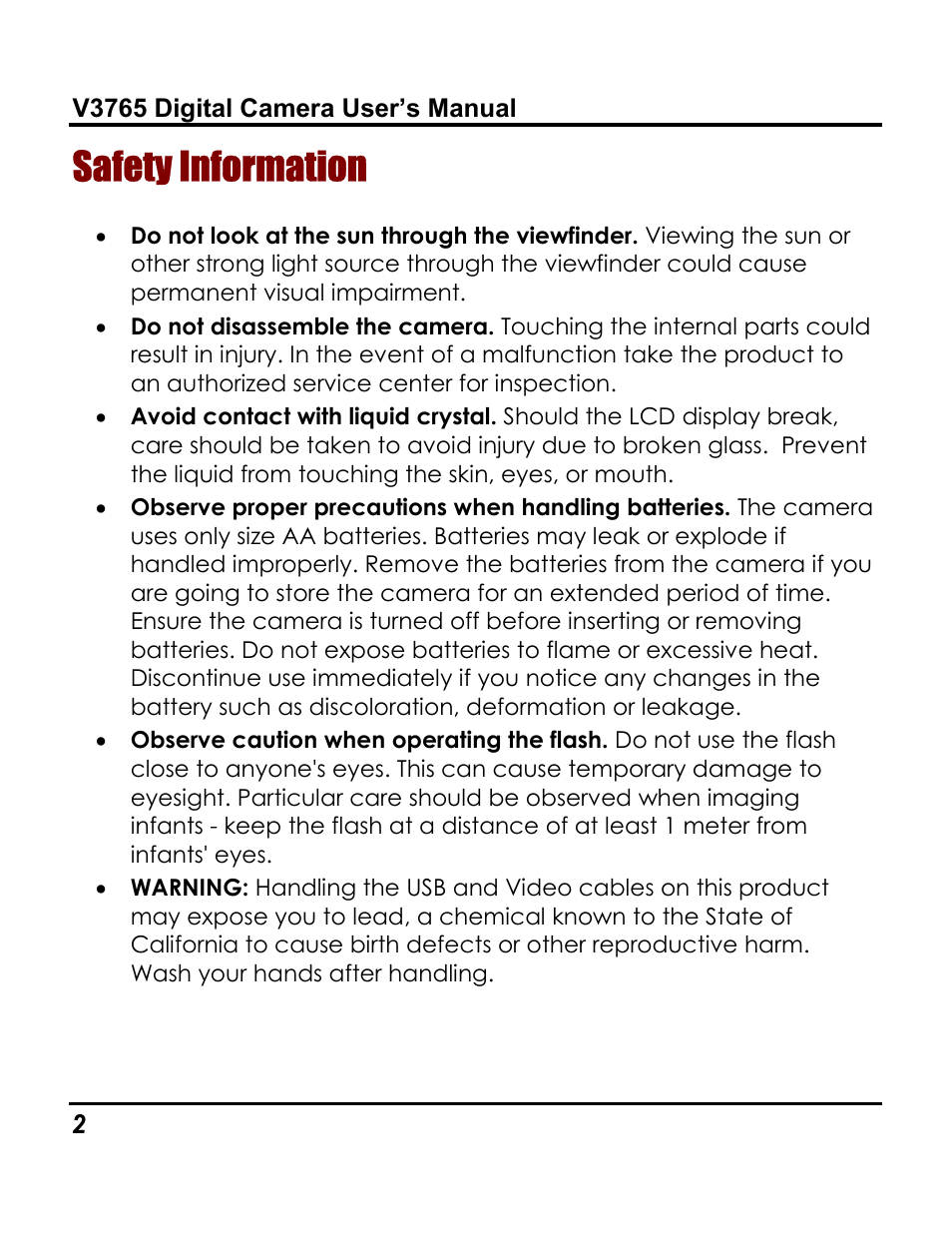 Safety information | Vivitar 3765 User Manual | Page 6 / 55