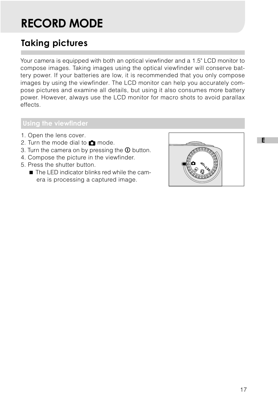 Record mode, Taking pictures | Vivitar Vivicam 3715 User Manual | Page 18 / 47