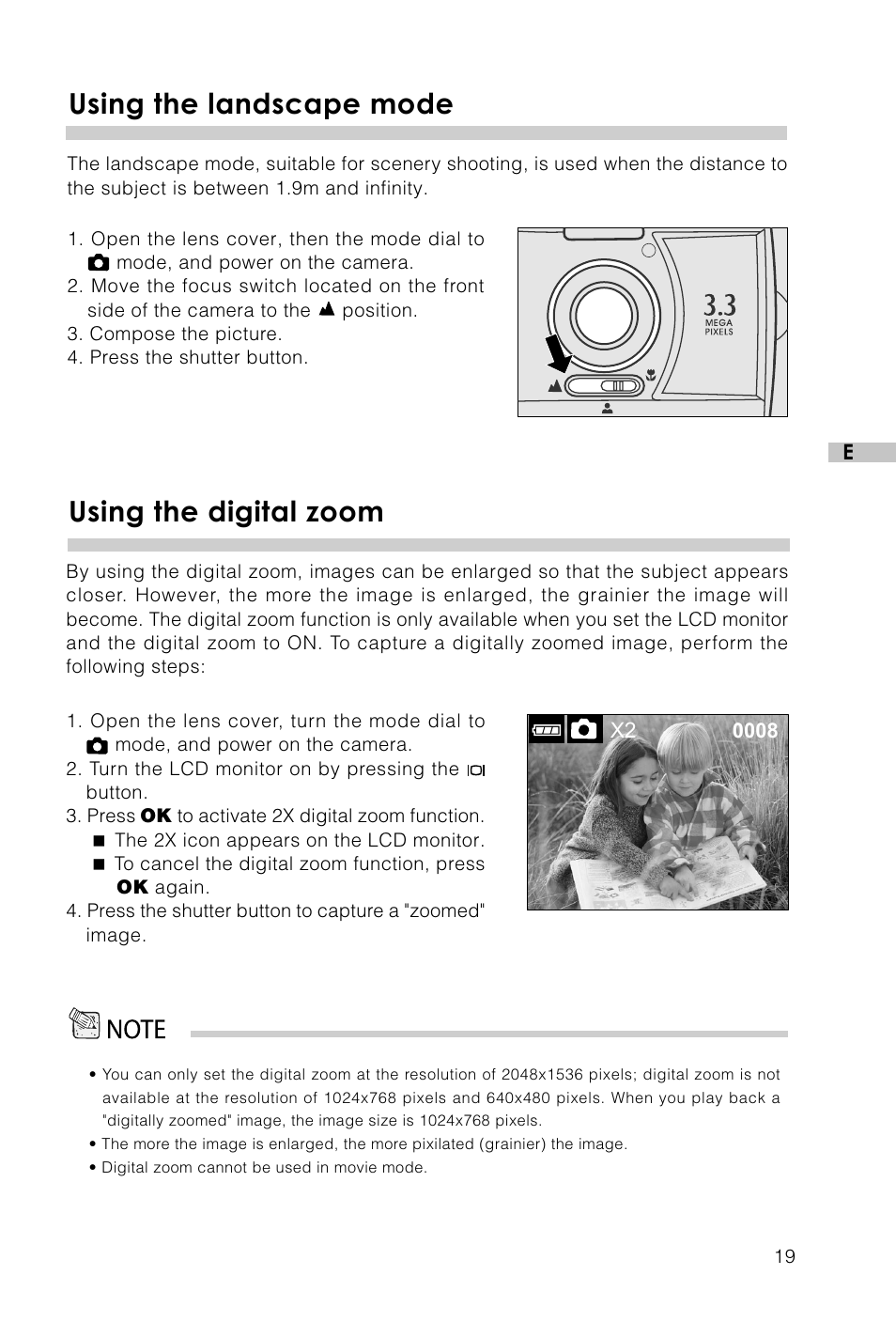 Using the landscape mode, Using the digital zoom | Vivitar Vivicam 3715 User Manual | Page 20 / 47