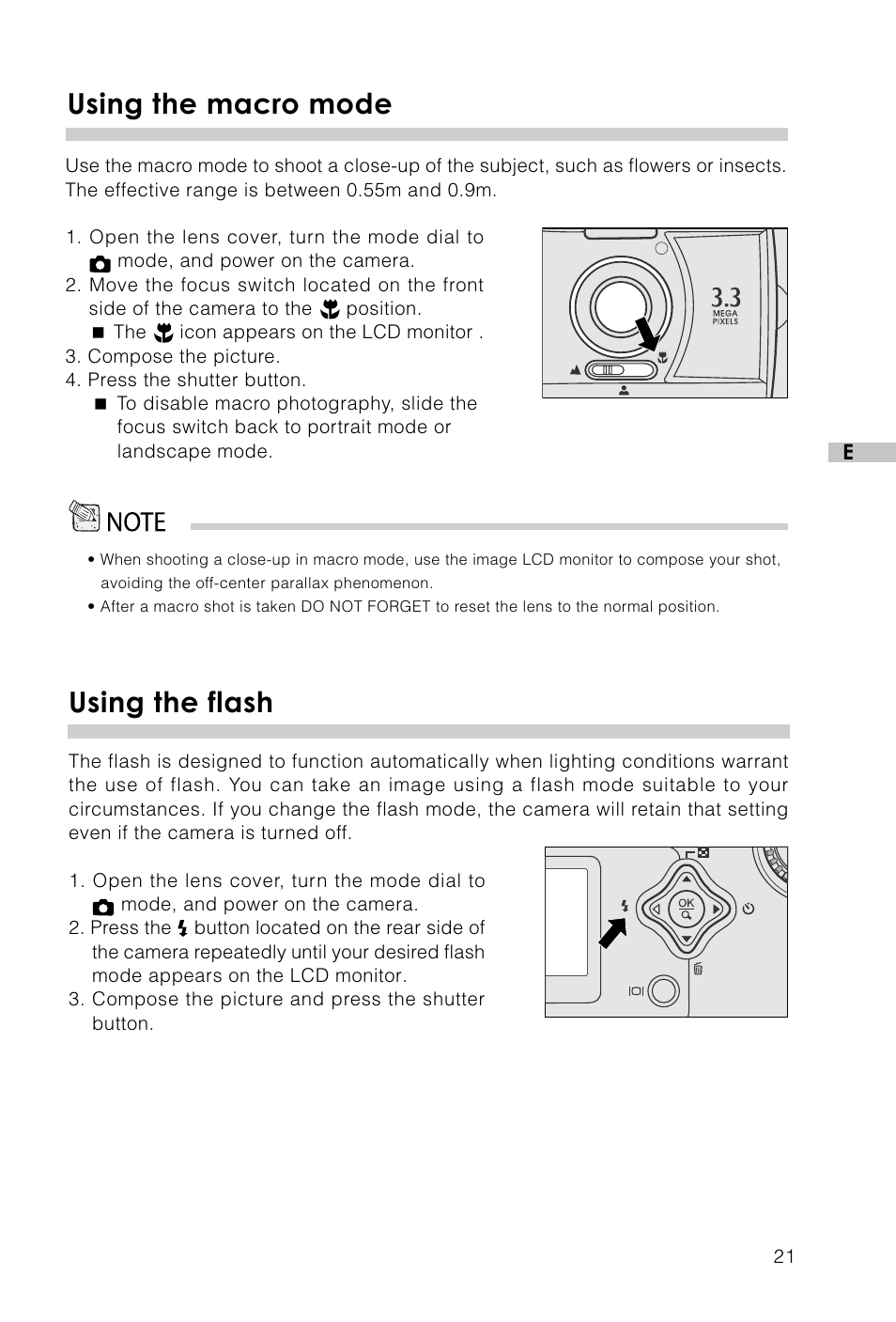 Using the macro mode, Using the flash | Vivitar Vivicam 3715 User Manual | Page 22 / 47