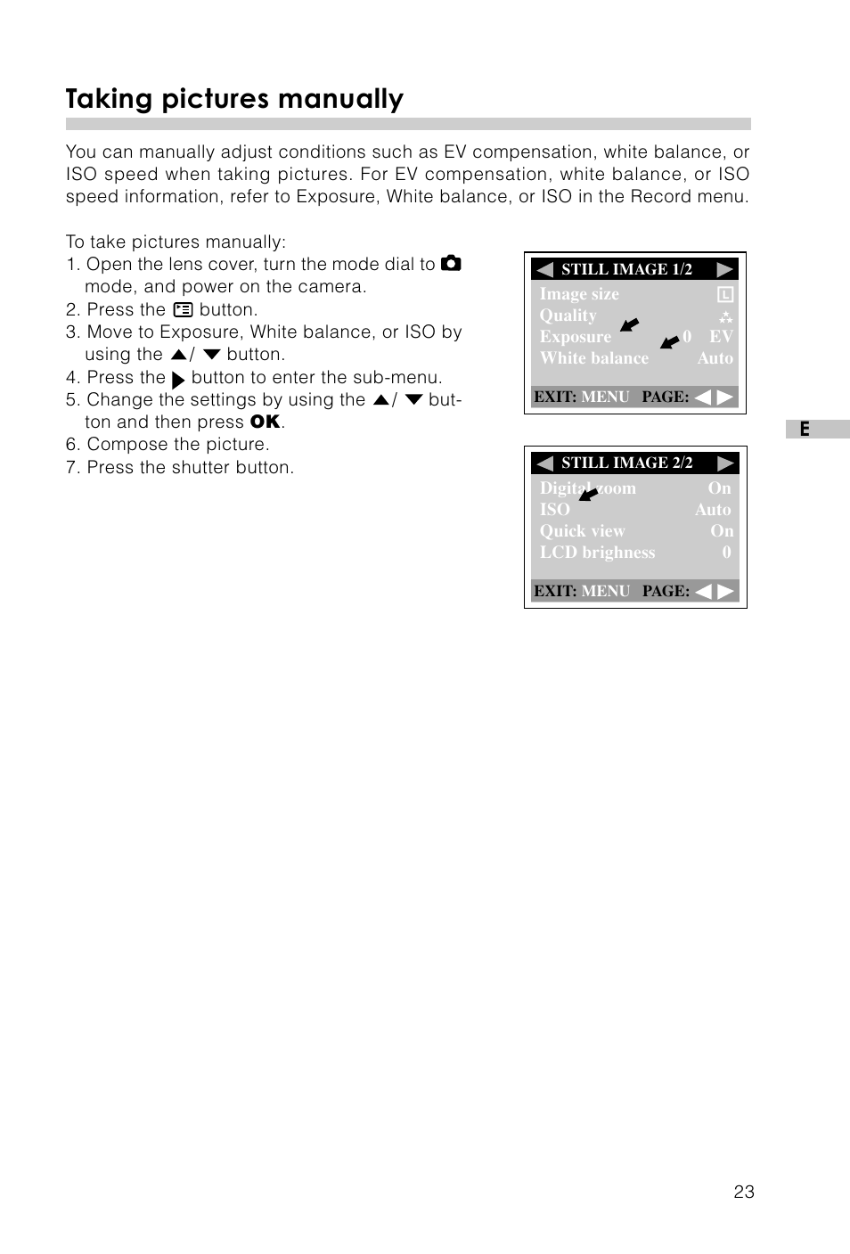 Taking pictures manually | Vivitar Vivicam 3715 User Manual | Page 24 / 47