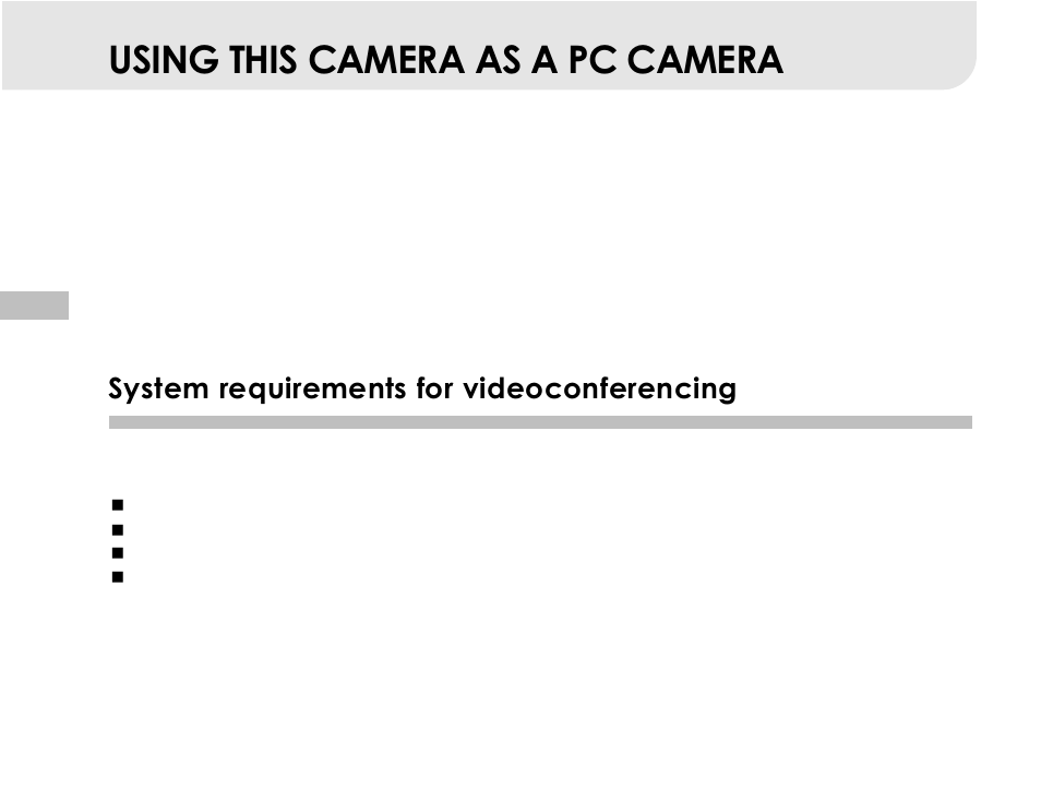 Camera, Videoconferencing, Using this camera as a pc camera | System requirements for videoconferencing | Vivitar 3665 User Manual | Page 55 / 60