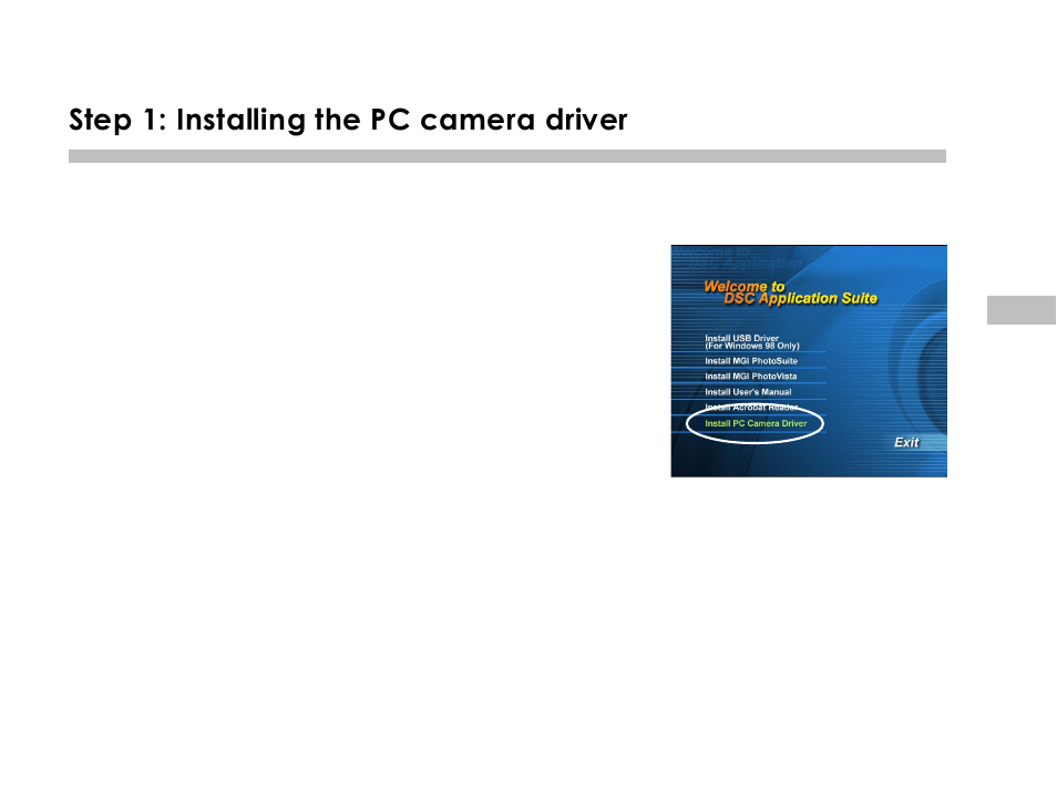 Step 1: installing the pc camera driver . 55, Step 1: installing the pc camera driver | Vivitar 3665 User Manual | Page 56 / 60