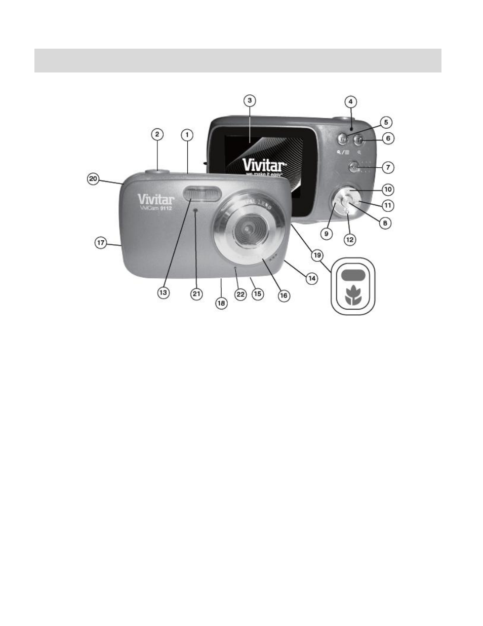 Parts of the camera | Vivitar VIVICAM 9112 User Manual | Page 4 / 63