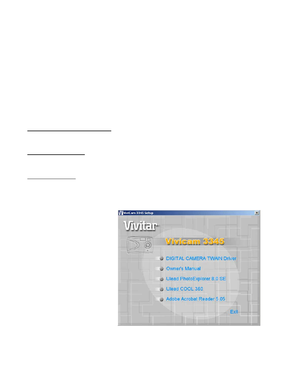 Installing software | Vivitar ViviCam 3345 User Manual | Page 12 / 18