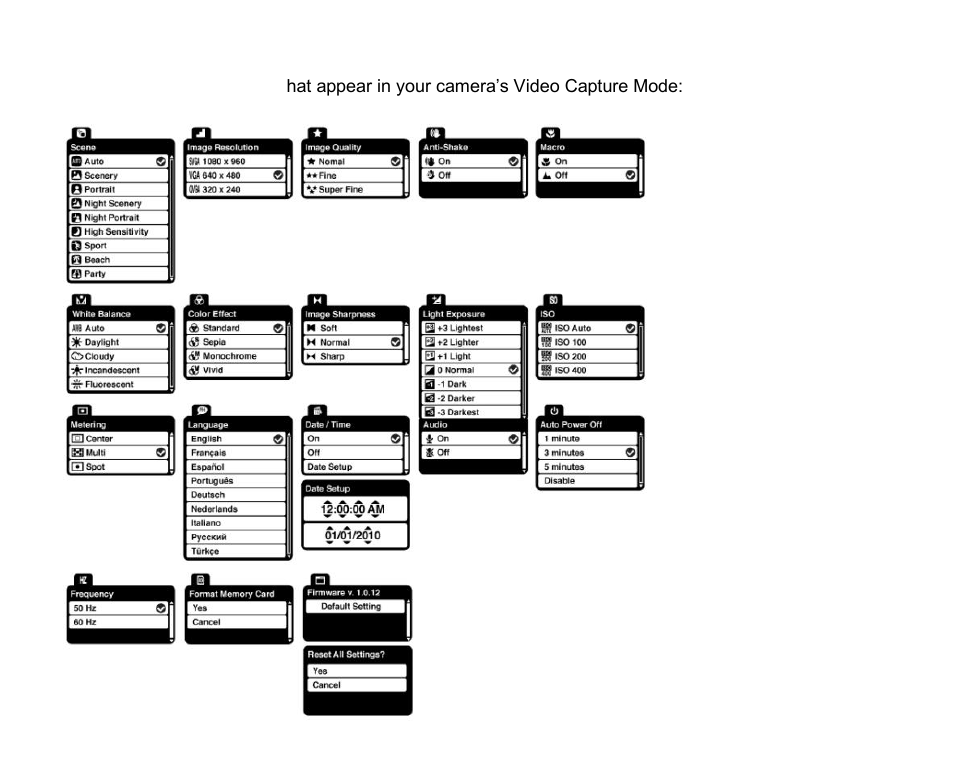 Video capture mode menus | Vivitar DVR 910HD User Manual | Page 14 / 74