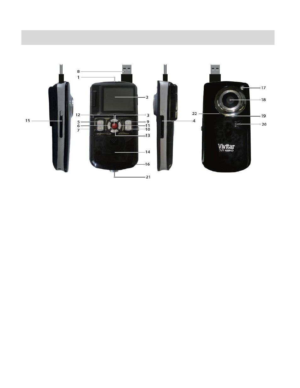 Parts of the camera | Vivitar VIVICAM 620HD User Manual | Page 4 / 60