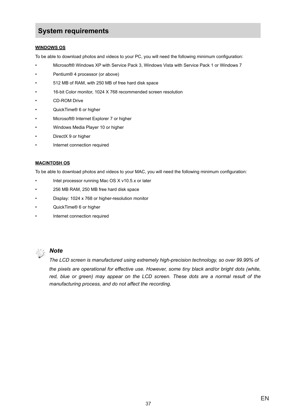 System requirements | Vivitar 990HD User Manual | Page 37 / 39