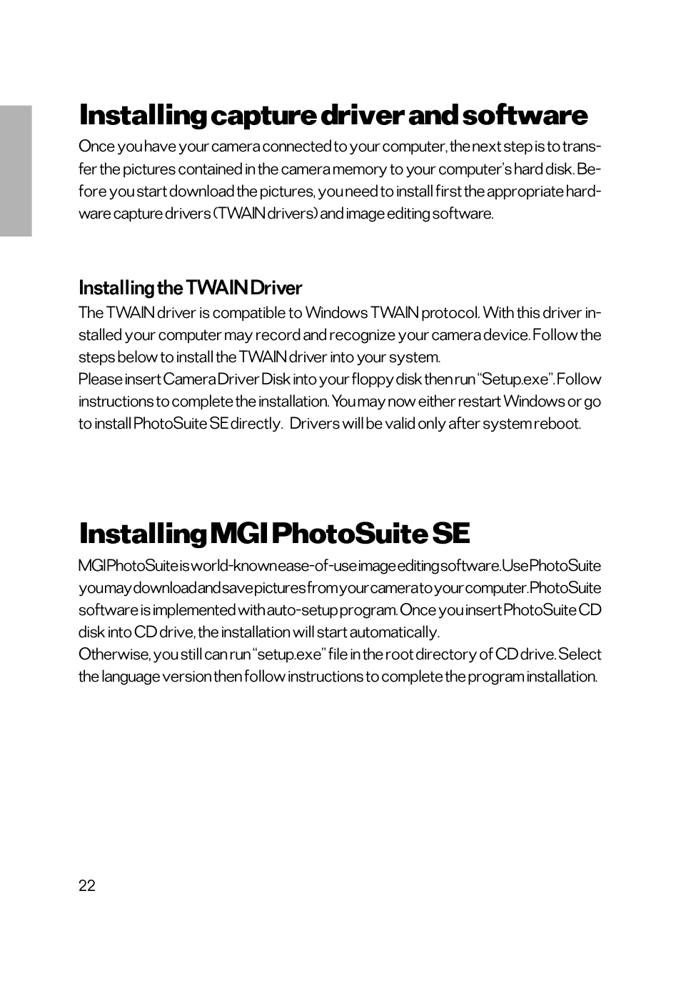 Installing capture driver and software, Installing mgi photosuite se | Vivitar Vivicam 2755 User Manual | Page 17 / 22