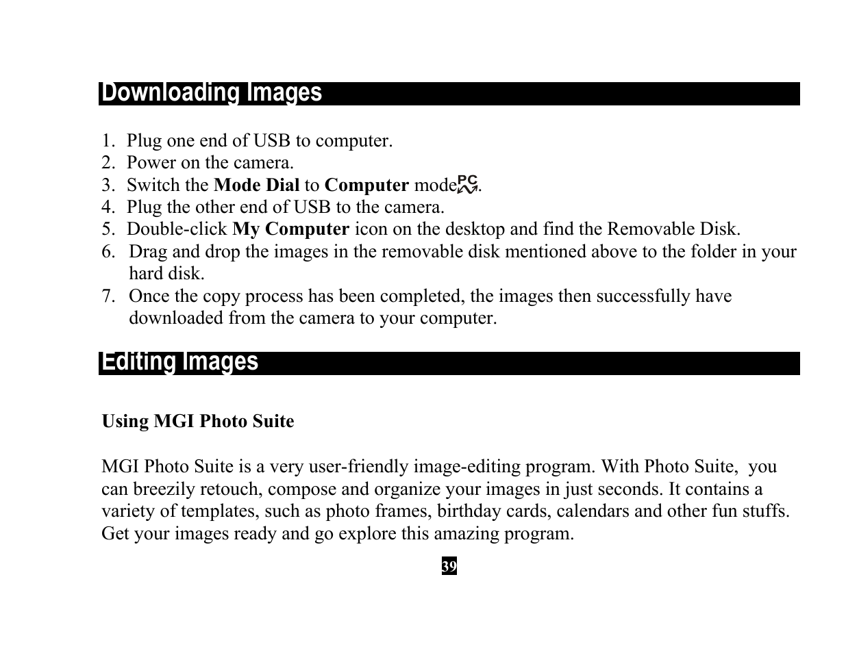 Downloading images, Editing images | Vivitar 3615 User Manual | Page 51 / 65