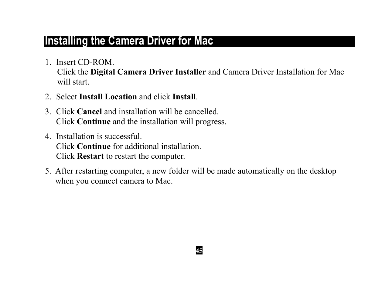 Installing the camera driver for mac | Vivitar 3615 User Manual | Page 57 / 65