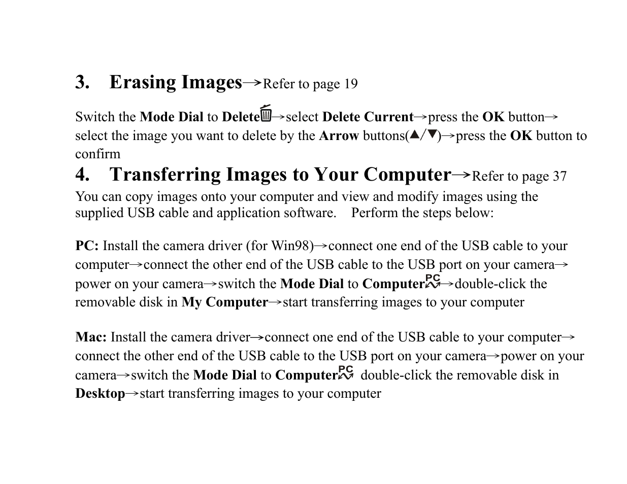 Erasing images, Transferring images to your computer | Vivitar 3615 User Manual | Page 7 / 65