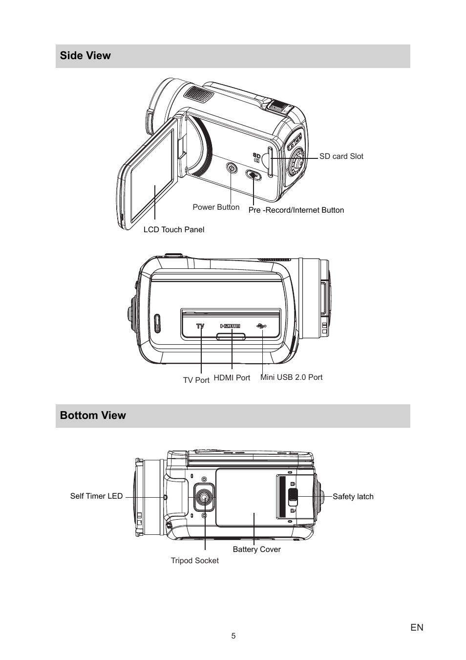 Side view bottom view | Vivitar 980HD User Manual | Page 5 / 40