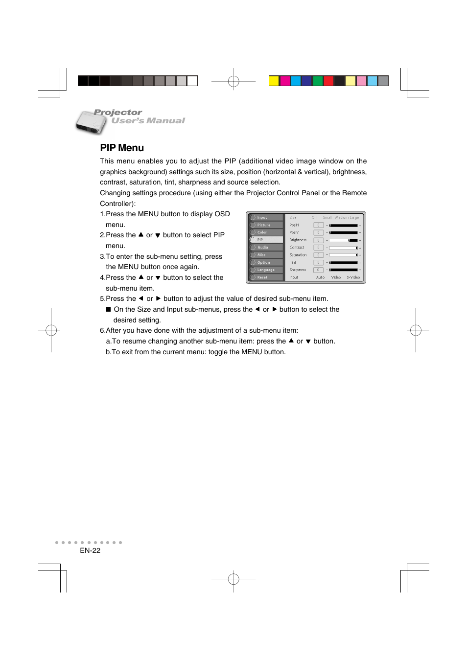 Pip menu | Vivitar DP-1200 X User Manual | Page 23 / 41