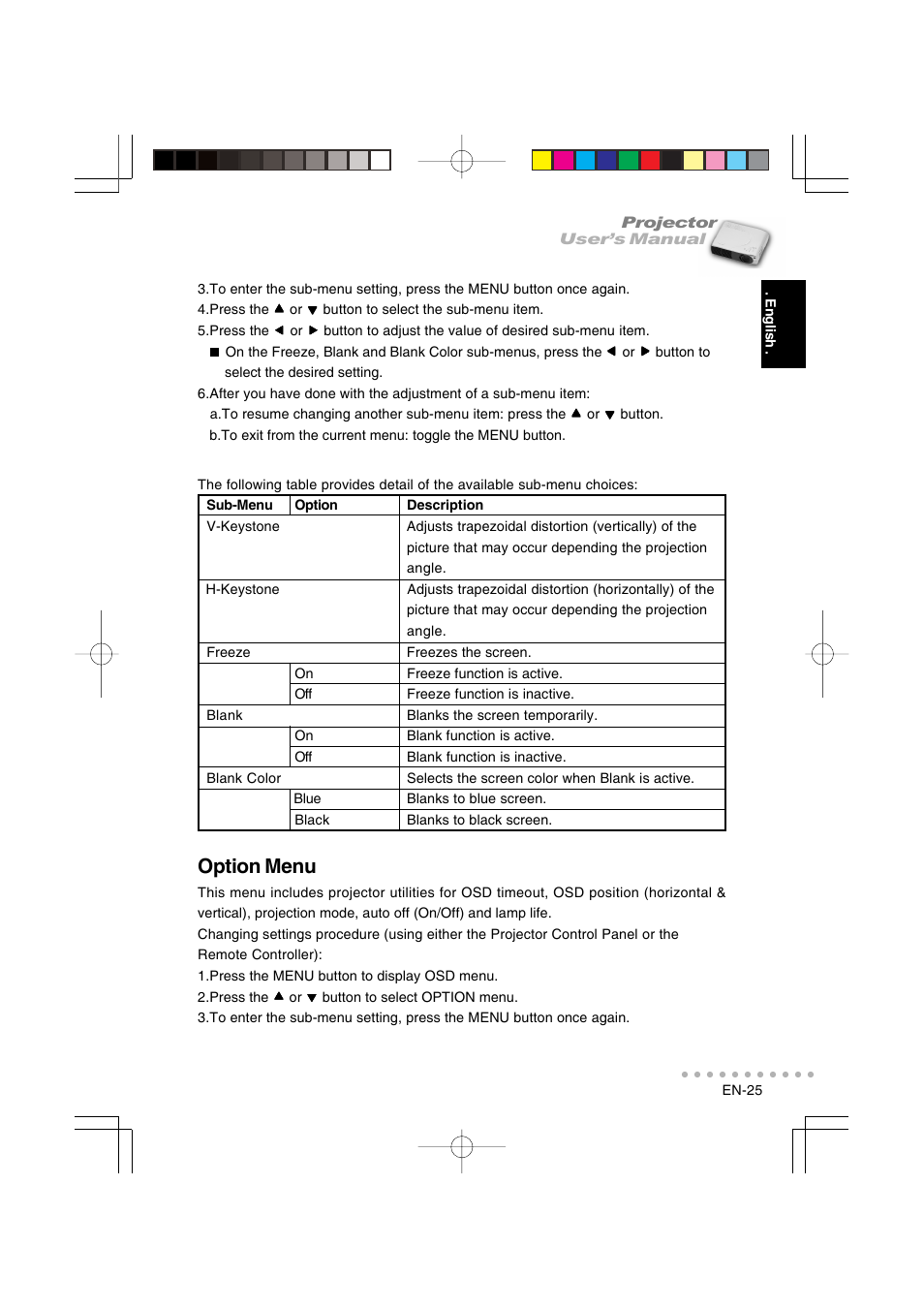 Option menu | Vivitar DP-1200 X User Manual | Page 26 / 41