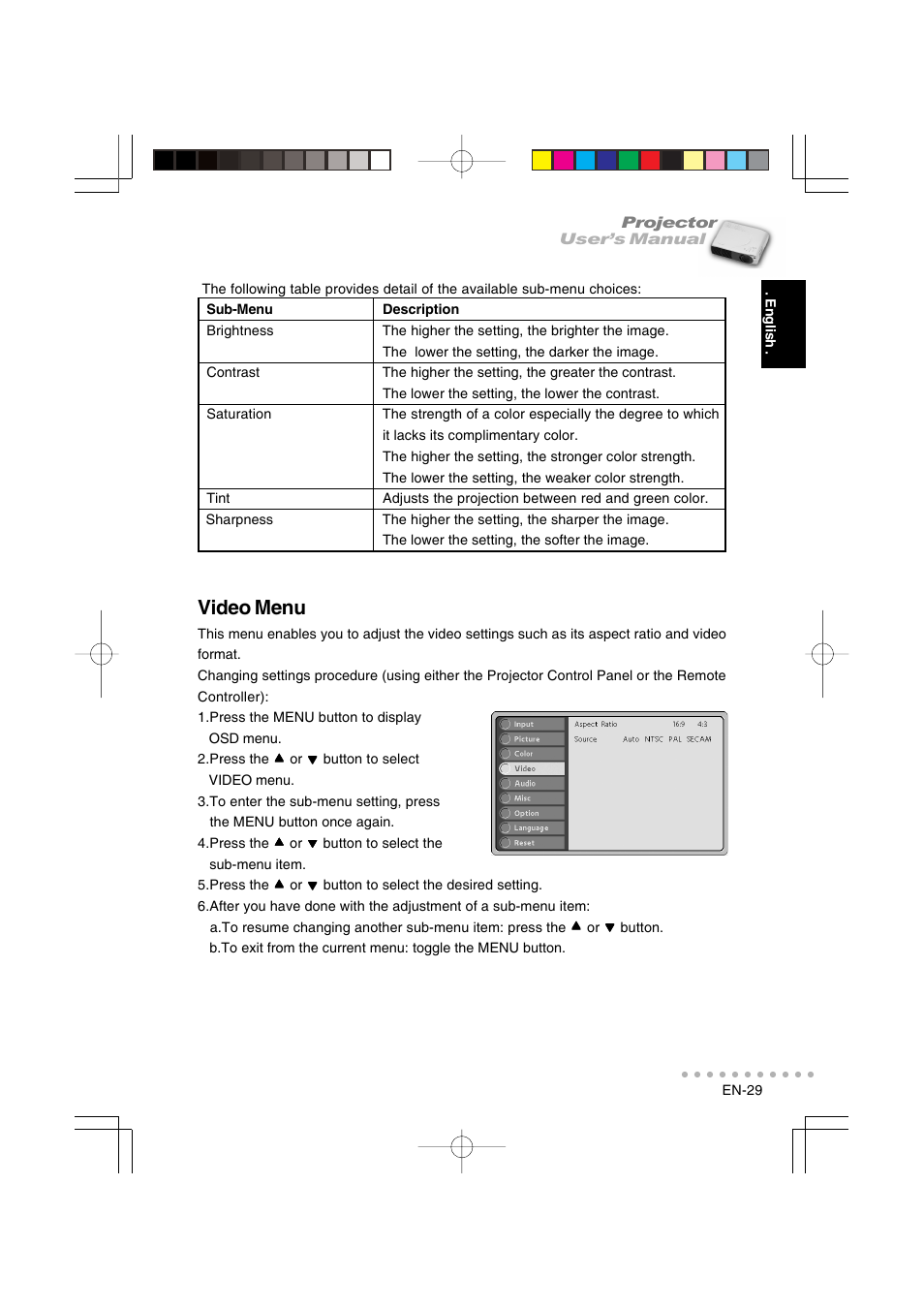 Video menu | Vivitar DP-1200 X User Manual | Page 30 / 41