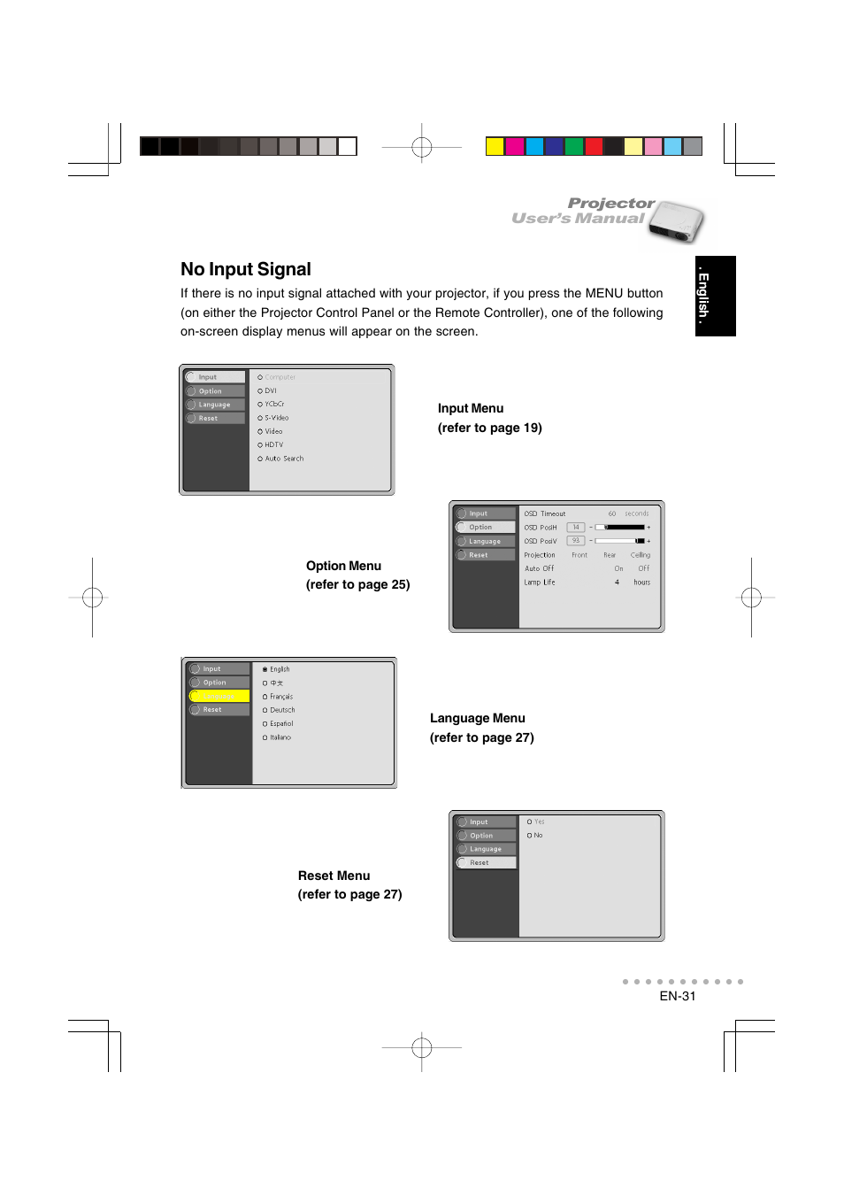 No input signal | Vivitar DP-1200 X User Manual | Page 32 / 41