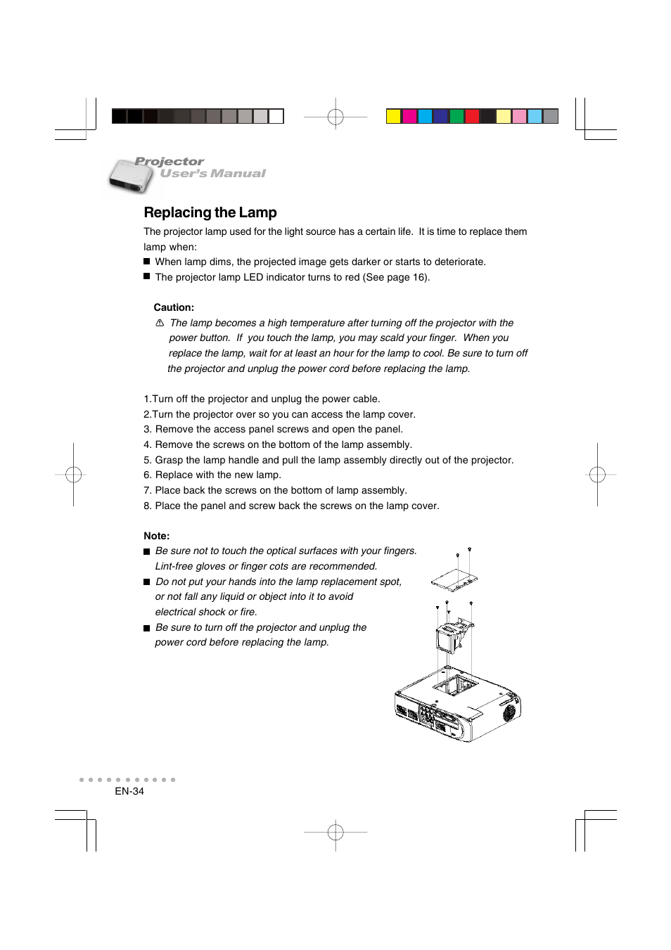 Replacing the lamp | Vivitar DP-1200 X User Manual | Page 35 / 41