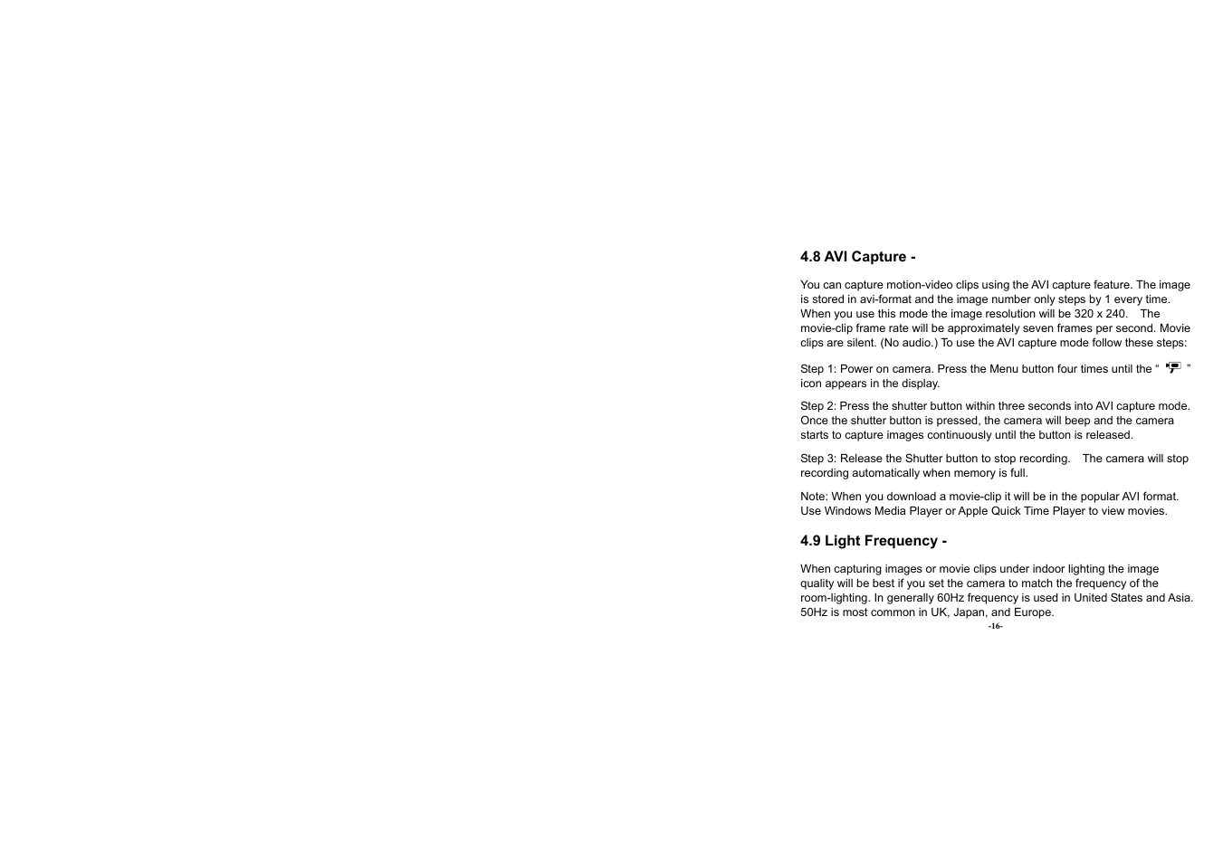 8 avi capture, 9 light frequency | Vivitar Vivicam 3350B User Manual | Page 19 / 29