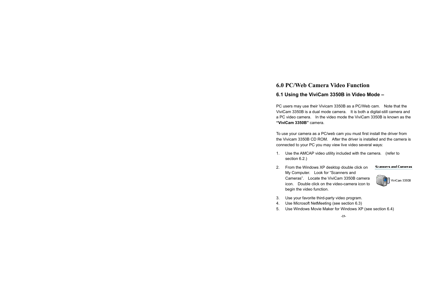 0 pc/web camera video function | Vivitar Vivicam 3350B User Manual | Page 26 / 29