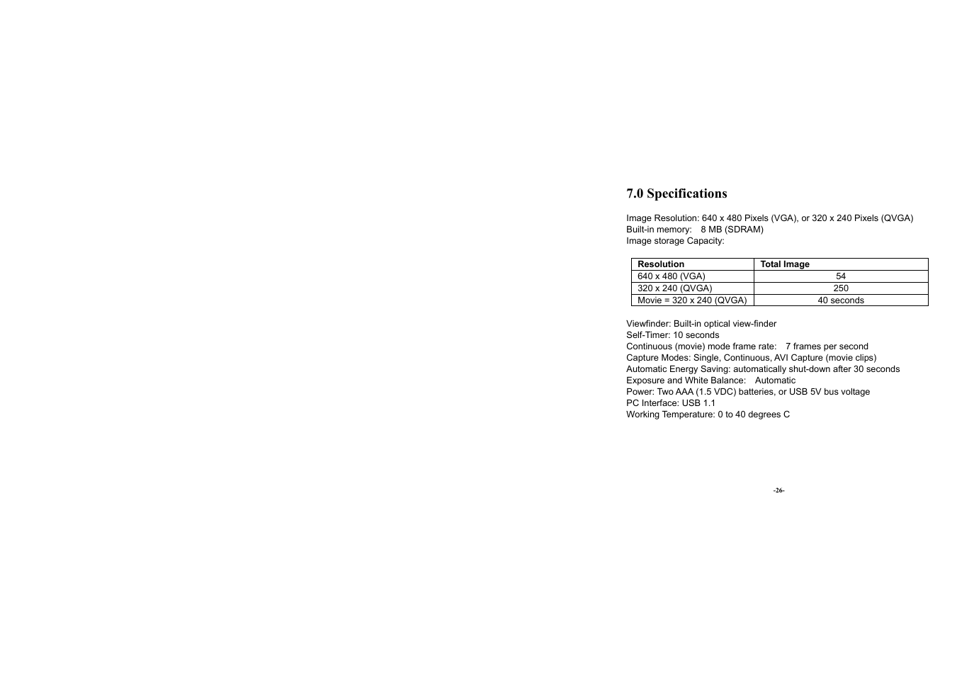 0 specifications | Vivitar Vivicam 3350B User Manual | Page 29 / 29